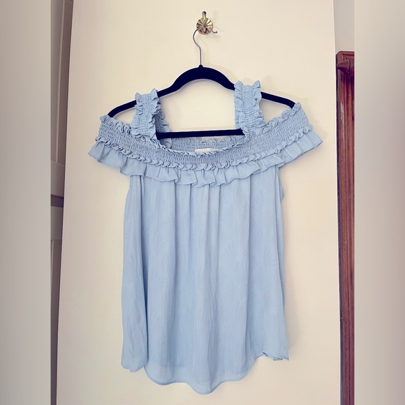 Anthropologie silky on-off shoulder baby blue top - NWT - Picture 1 of 7